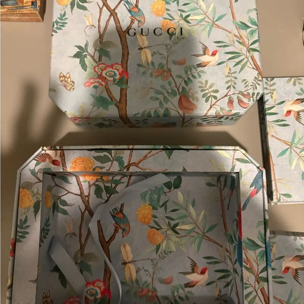 New  with box GUCCI blue Tian bird flower & nature print card envelope set